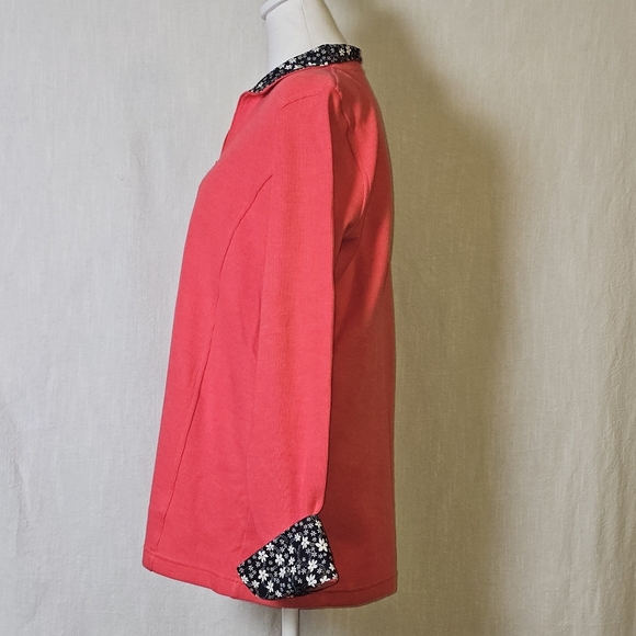 Orvis Womens 1/4 Zip Pullover XL Sweater Shirt Salsa(pink)Floral Trim - Picture 5 of 13